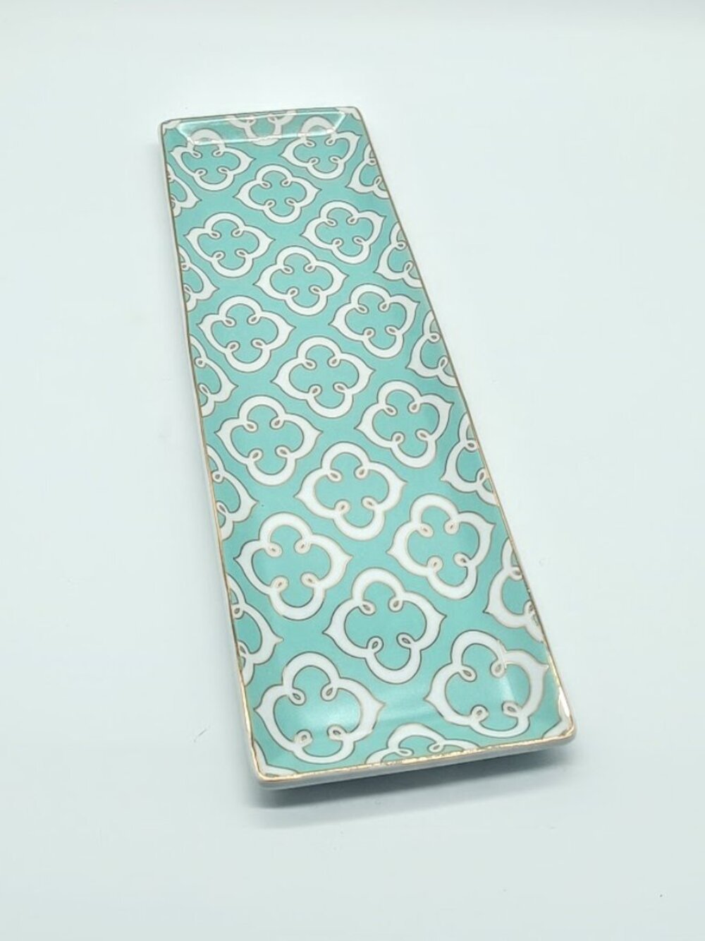 Rosanna Alhambra Turquoise Blue Gold Moroccan Trellis Ceramic Tray